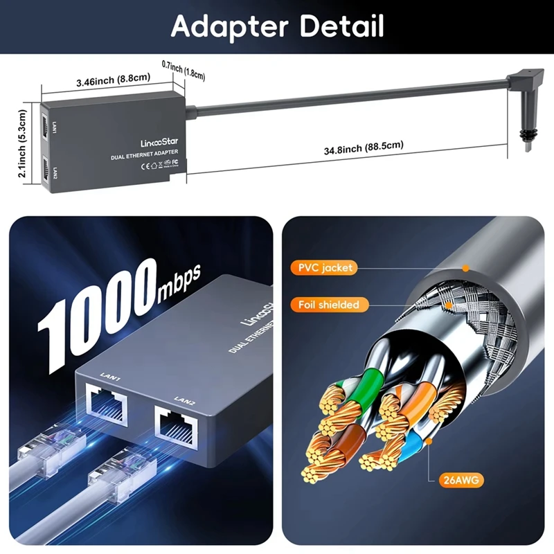 2025 New For Starlink Gen 2 Ethernet Dual Port Adapter For Satellite GEN2 V2 Network Fiber Optic Jumper Converter Adapter Cable