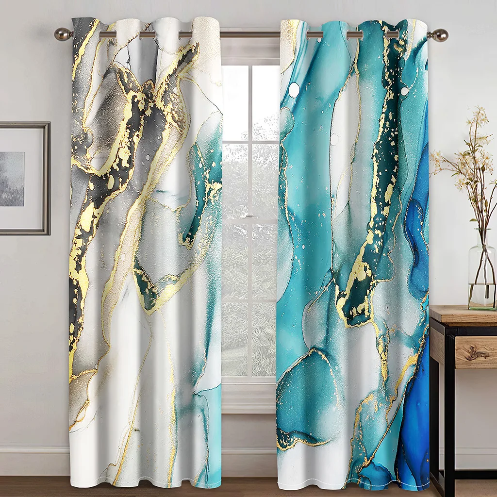 Cheap Custom Abstract Blue Marble Modern Thick Two Windows Curtains for Living Room Bedroom Decor 2 Pcs