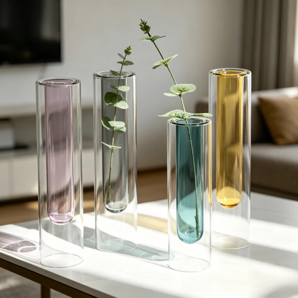 Double-layer Glass Vase Modern Minimalist Colored Inner Tube Vase for Nordic Creative Floral Arrangements Home Decor