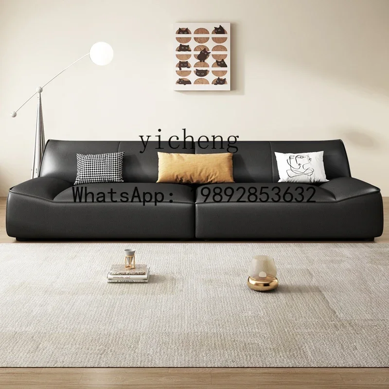 minimalist sailing sofa leather sofa first layer cowhide black sofa living room small apartment straight row