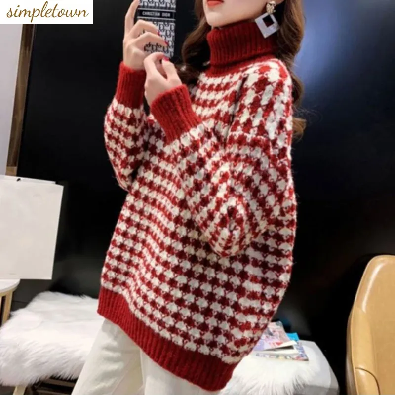 

High neck sweater women's loose knit sweater new autumn and winter fashion knit sweater