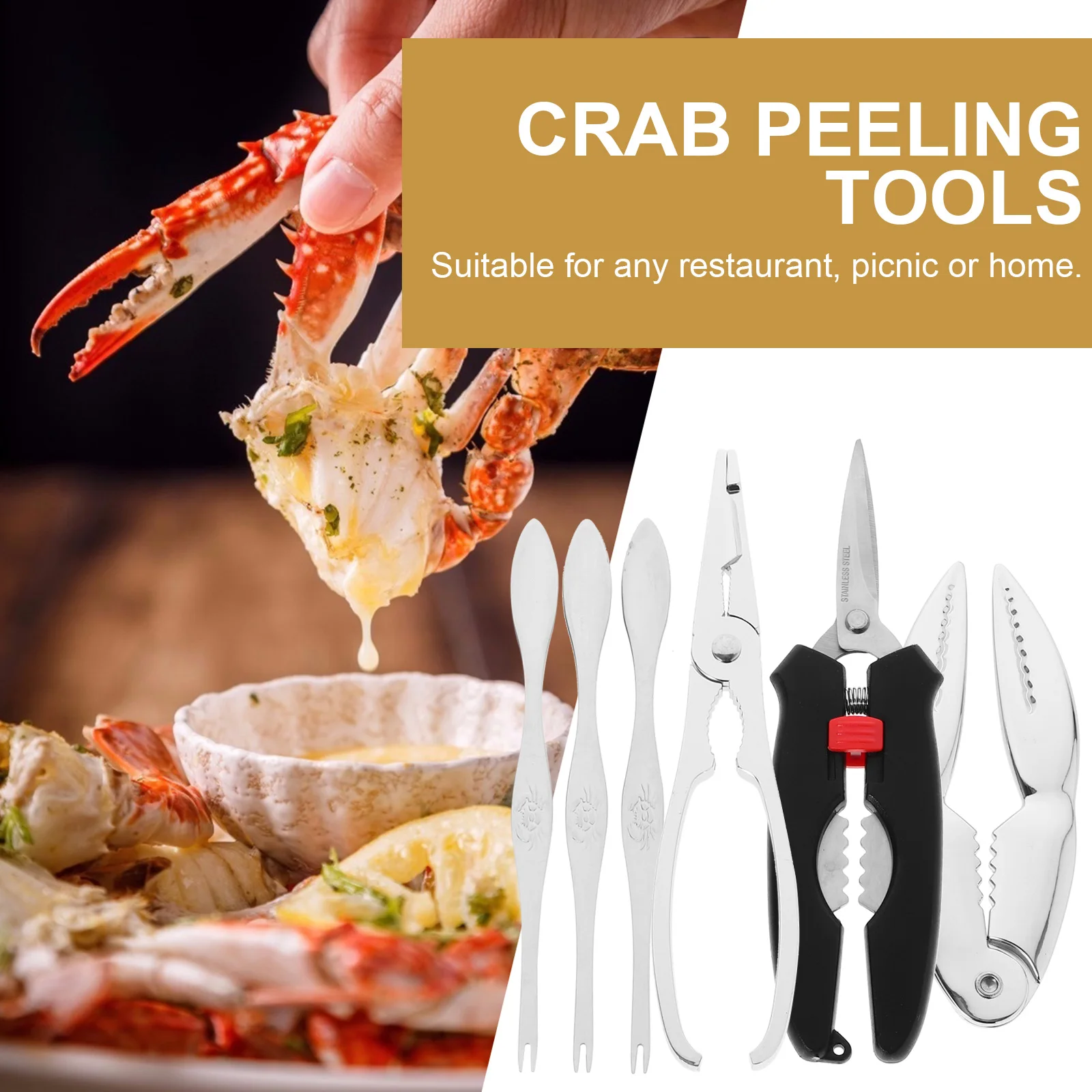 

6pcs 1 Set Tools Crab Fork Stainless Steel Crab Eating Tool Anti-Rust Seafood Needle Seafood Tool Set For