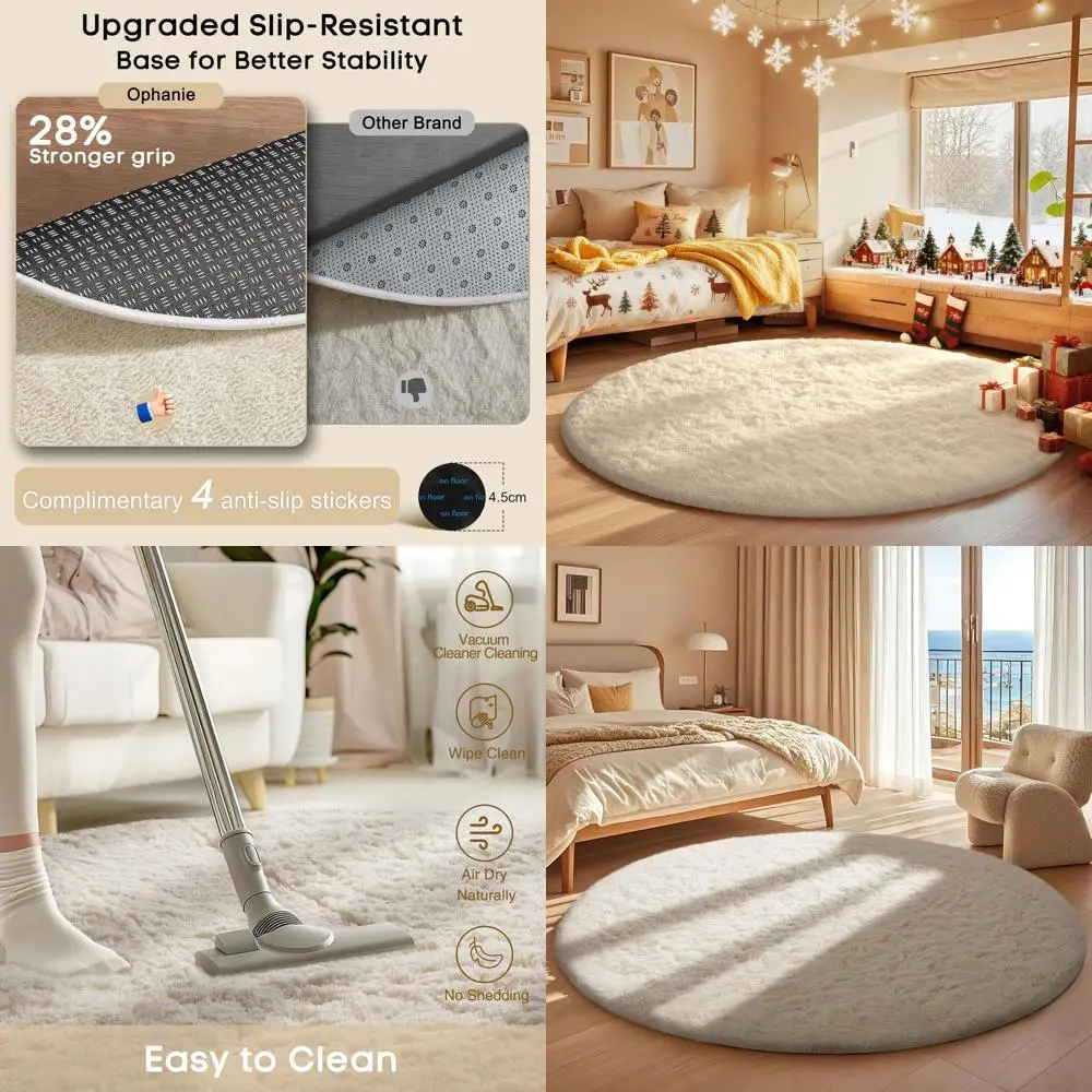 

Ivory 5' Round Shag Rug for Nursery, Living Room, and Kids' Rooms - Plush Cream Circle Carpet for Home Decor