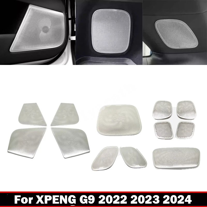 Für X Peng xpeng G9 2022 2023 2024 Stahl silber Auto Lautsprecher abdeckung Innen 4 Tür Stamm hochtöner Instrument horn Lautsprecher trim