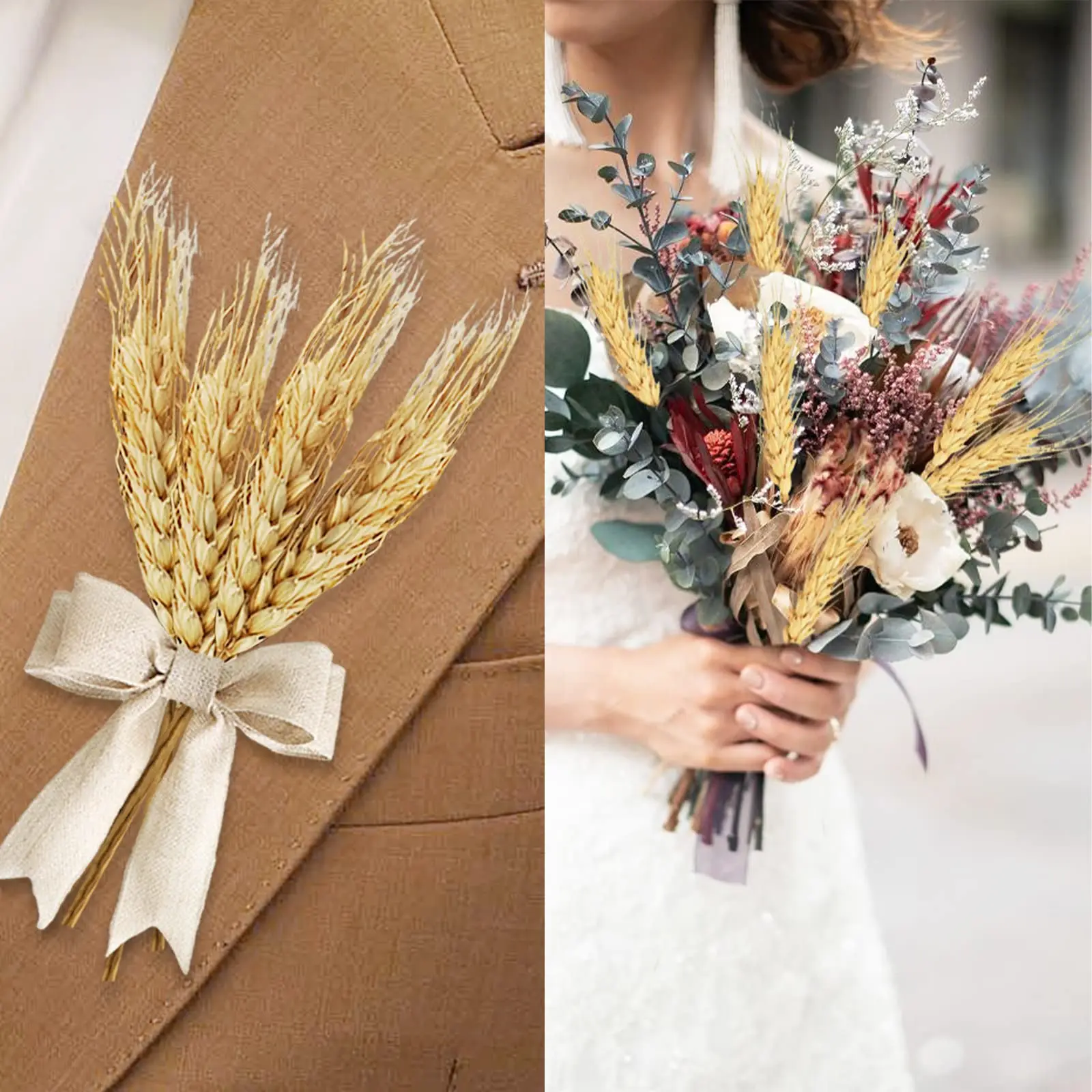 100Pcs Dried Wheat Stalks,100% Natural Wheat Dried Flower for Home Kitchen Flower Arrangement Wedding Table Christmas Fall Decor