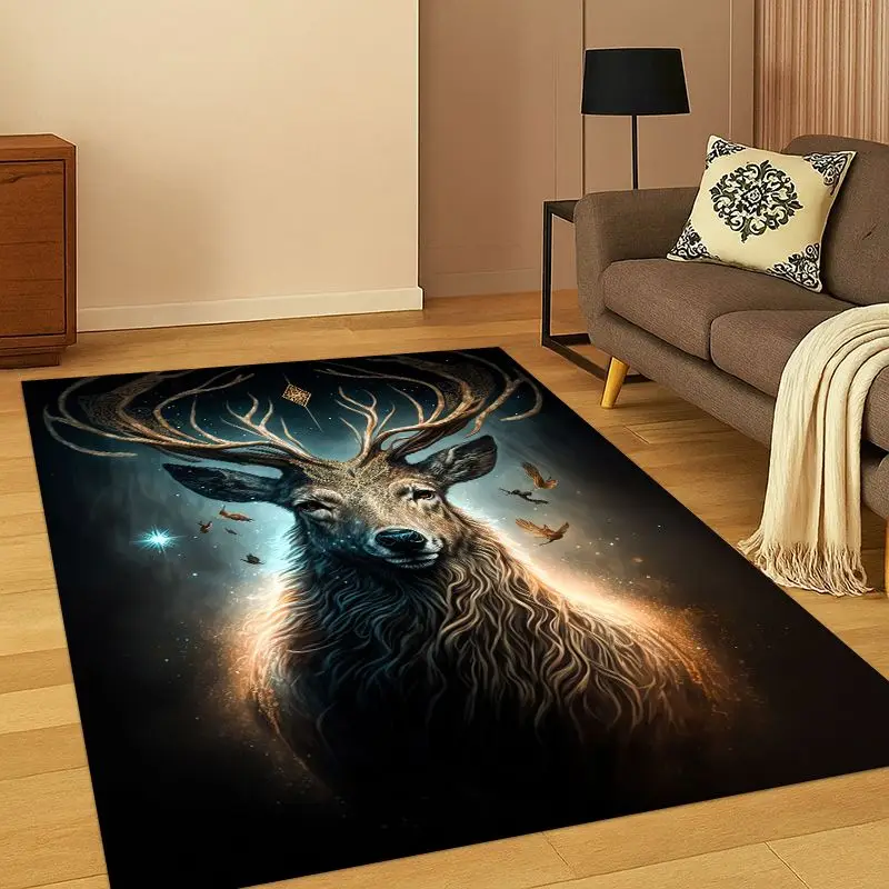 Dreamy Cute Deer Elk Cartoon Carpet Rug for Bedroom Living Room Sofa Playroom Doormat Home Decor,Kid Game Area Rug Non-slip Gift - view 3