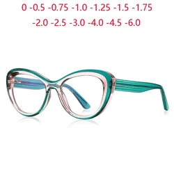 Green Pink Frame Cat Eye Myopia Glasses Woman Spring Hinge TR90 Minus Photochromic Glasses With Diopters 0 -0.5 -0.75 To -6.0