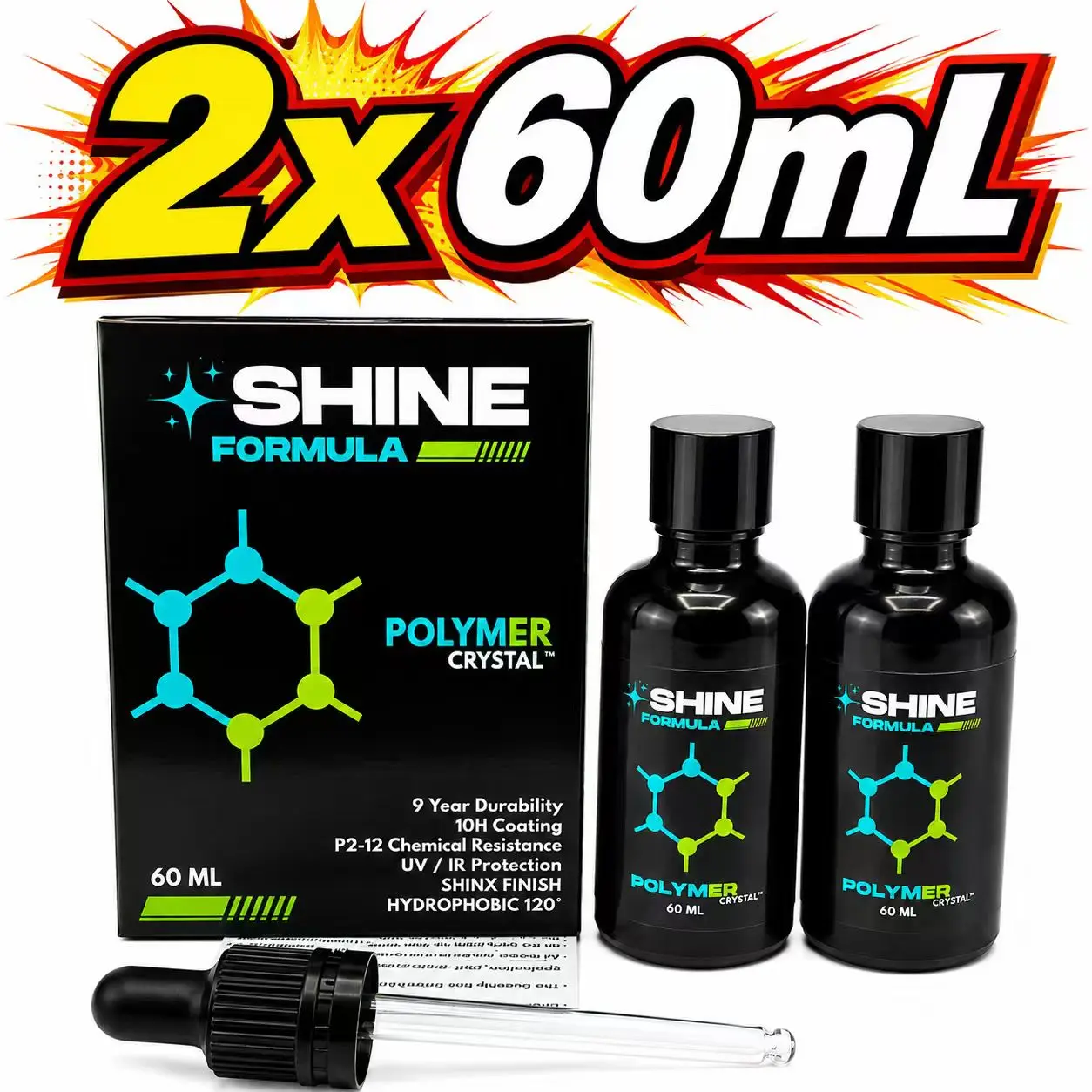 

60ML Car Polymer Crystal Nano Ceramic Coating, 10H Hardness High‑Gloss Water‑Repellent UV Protection Auto Detailing Sealant