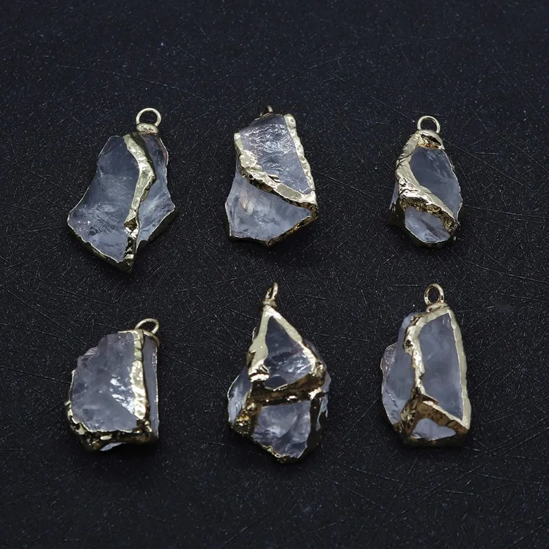 Natural Stone White Crystal Irregular Shape Pendant 15x18-18x30mm Electroplated Gold-plated Edge Single-hole Pendant Jewelry