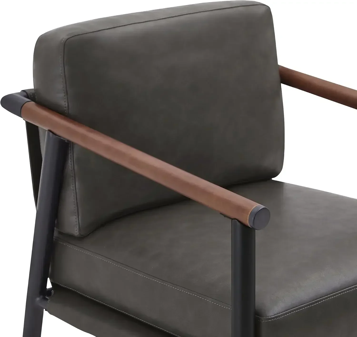 Mid Century Modern Barstools Set of 2, 26" H Upholstered Counter Height Bar Stools and Metal Legs, Faux Leather in Grey