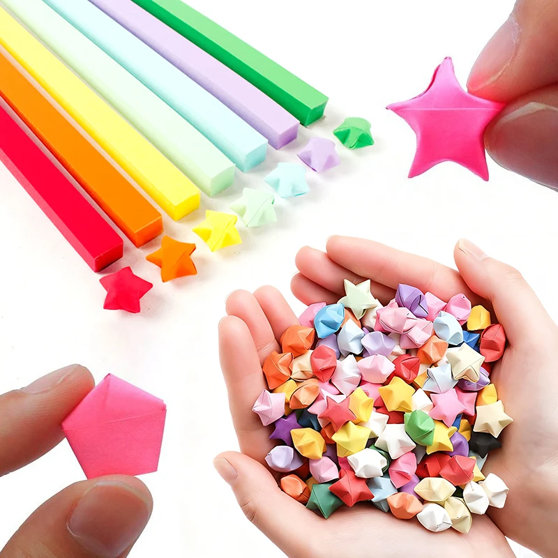 540 Lembar/Paket Kertas Bintang Warna-warni DIY Kertas Origami Lipat Bintang Keberuntungan Berwarna Pelangi Dua Sisi Bergradasi Warna Kerajinan ZYF