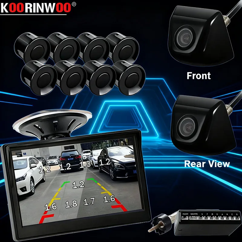

Koorinwoo Dual CPU Core Car Sensors Parking Assist Full Set Front camera Rear view Monitor Electric Accossoies Black/White/Grey