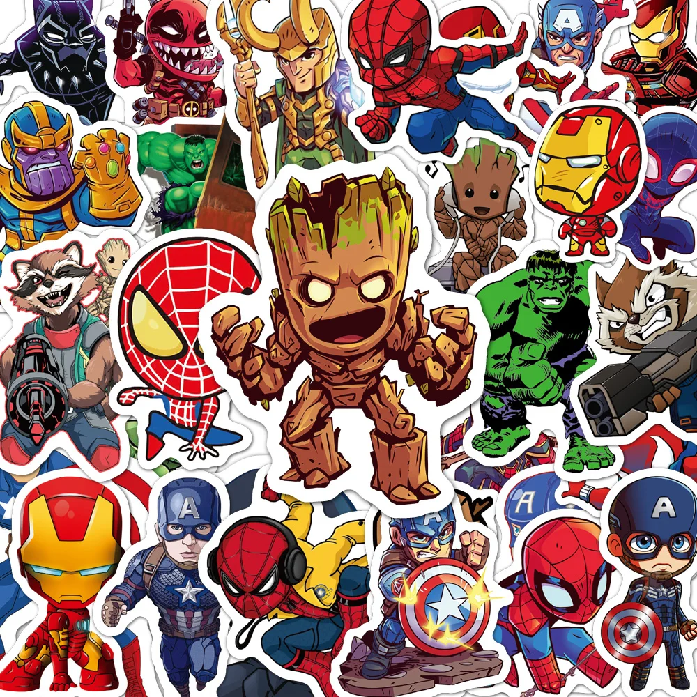 10/30/50/100PCS Disney Marvel The Avengers Cartoon Stickers for Kids Toy Graffiti Laptop Car Skateboard Superhero Cool Sticker