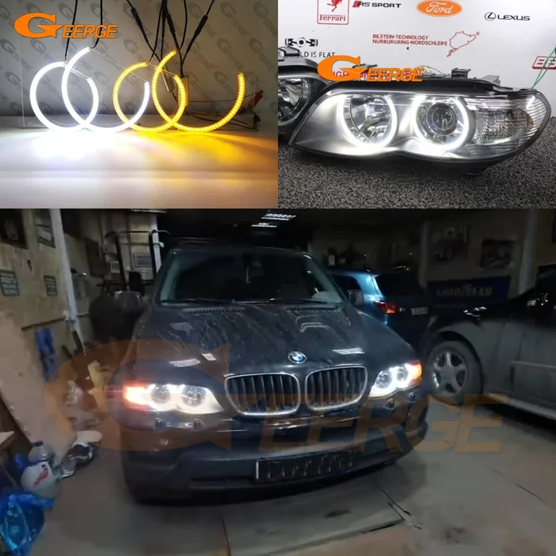 

For BMW X5 E53 2000 2001 2002 2003 2004 2005 2006 Ultra Bright A/W Switchback DRL Turn Signal LED Angel Eyes Kit Halo Rings