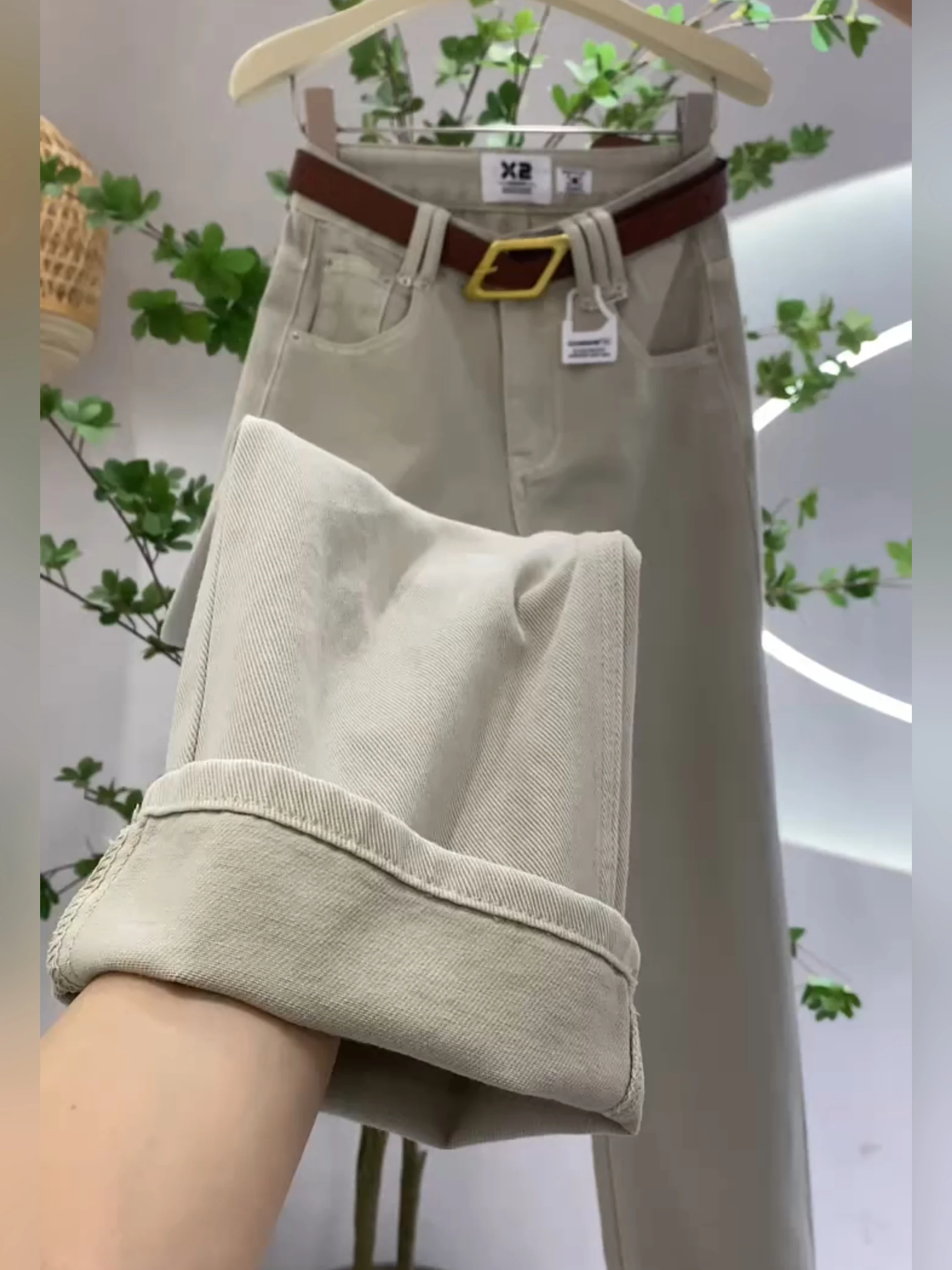 

Прямые женские джинсы из мягкой ткани с высокой талией, новые осенние утягивающие широкие брюки, удобные хлопковые эластичные джинсовые брюки