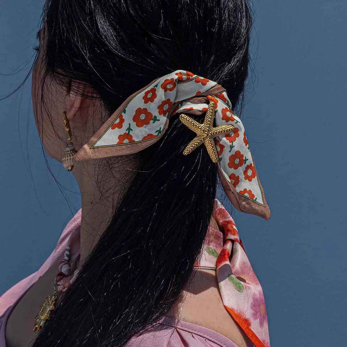 

2025 New Stainless Steel Necklace Colorful Silk Scarf DIY Shell Starfish Pendant Choker Accessories Women Jewelry