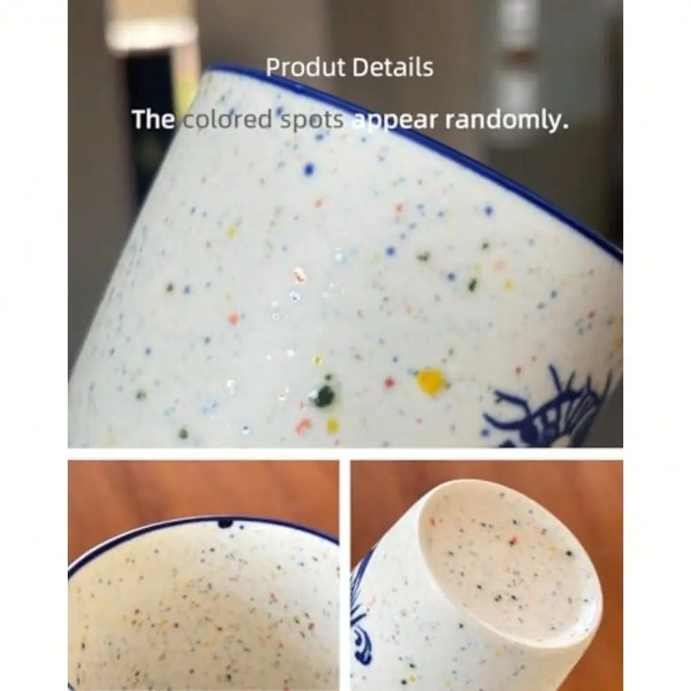 

Bathroom Toothbrush Holder And Tumbler Set With Navy Blue Fish Design White Ceramic Cup With Speckled Pattern