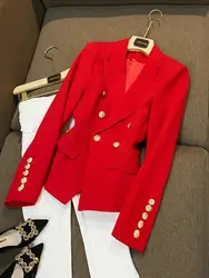 Hot Koop Formele Office Lady Qualitiable Jas Double-Breasted Lange Mouwen Vrouwen Fashion Solid Blazer Rood