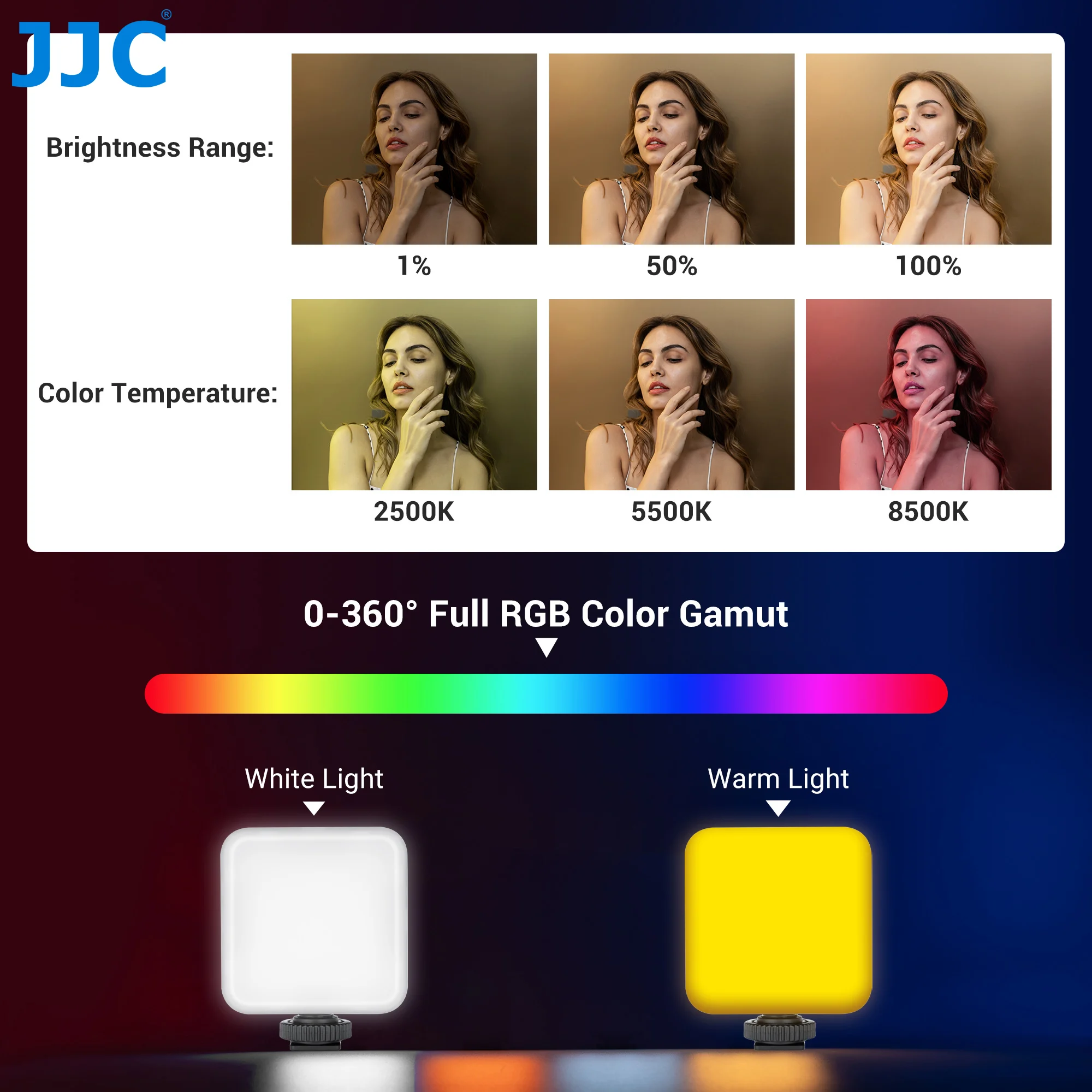 JJC RGB LED Light RGB Video Lights Rechargeable 2000mAh CRI 95+ 2500-8500K LED Panel Lamp with Magnet for Youtube Tiktok Vlog