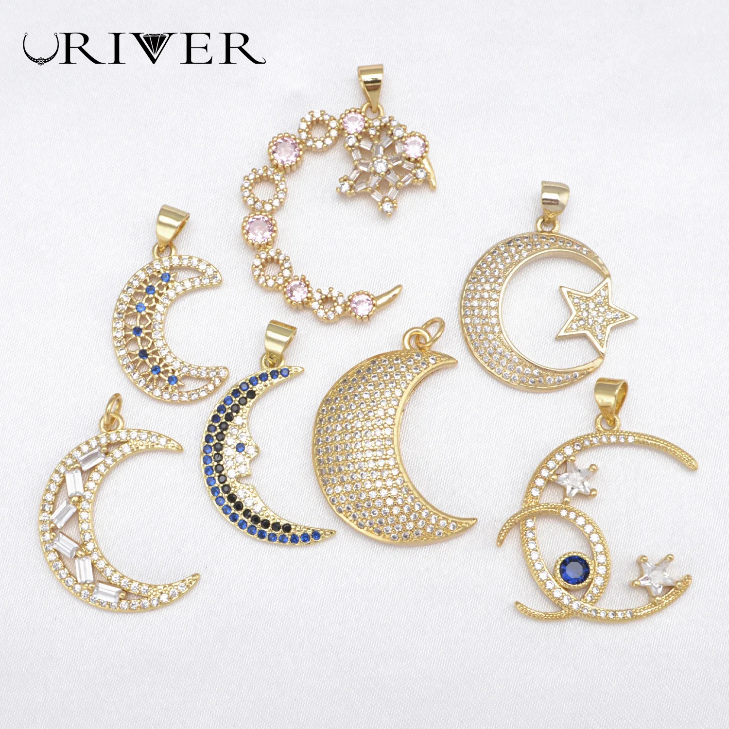 

LJRIVER 2 Pcs Pendants for Necklaces Earrings Jewelry Accessories DIY Handmade Half Moon Charm Crescent Amulet Homemade Bracelet