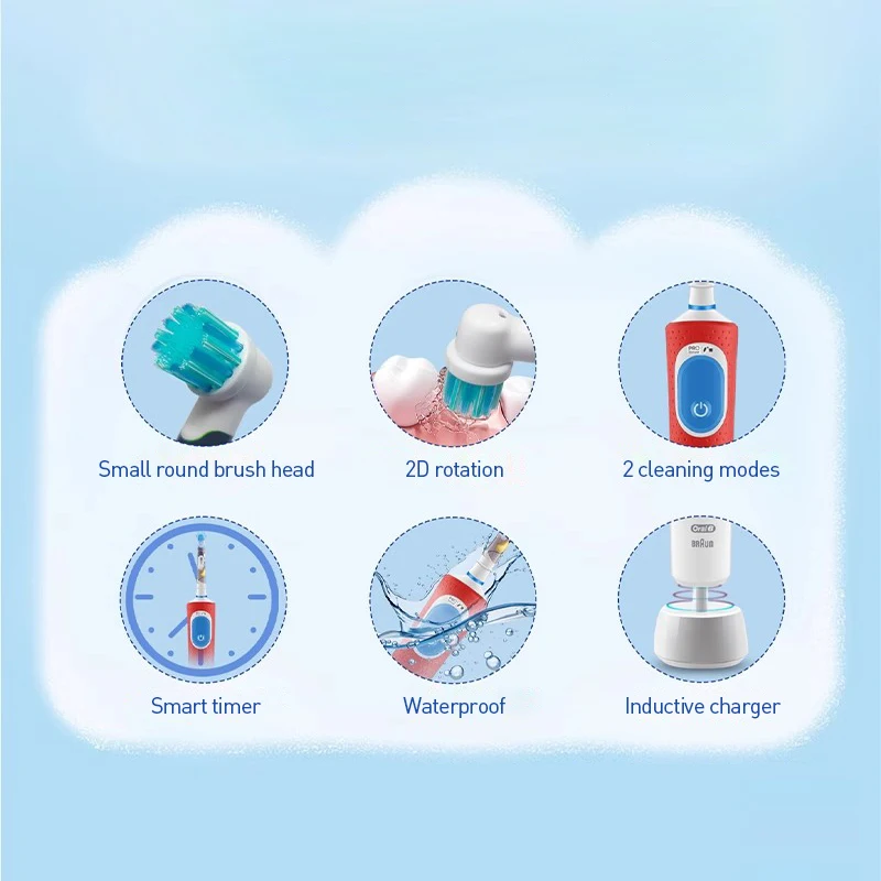 Oral-B D100K sikat gigi elektrik anak, sikat gigi elektrik tahan air 2 mode pengatur waktu, sikat gigi bersih lembut dengan putri Frozen untuk anak-anak 3 +