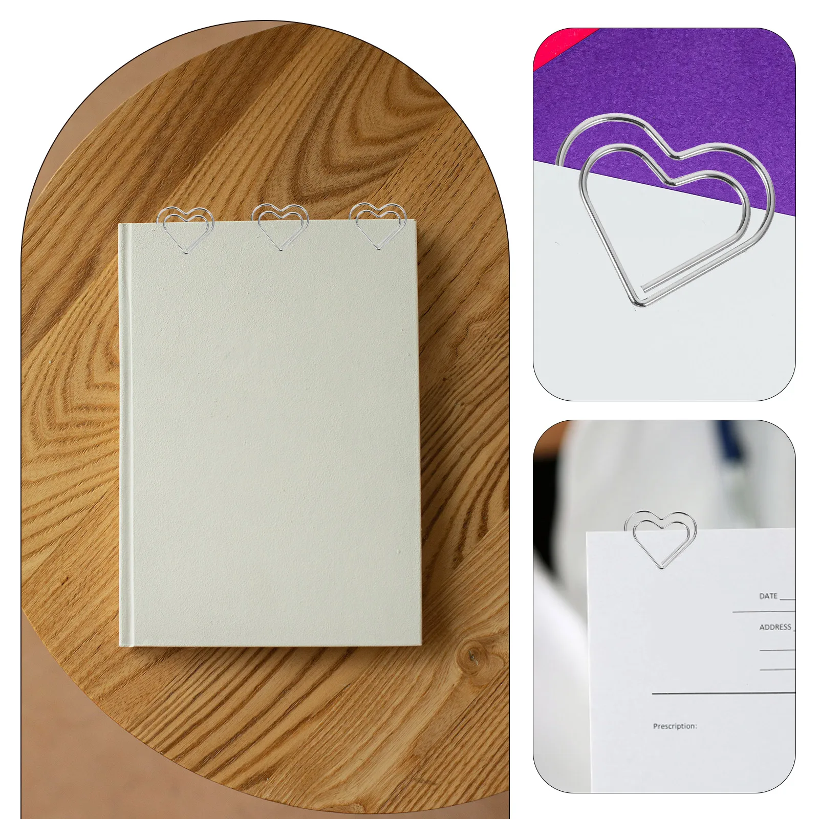 

100PCS Heart Paper Clips Heart Shaped Paperclips Metal Love Card Clips Novelty Decorative Document Fasteners Silver Office Use