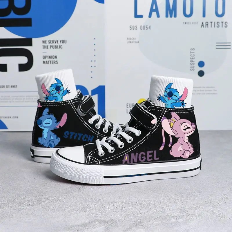 Kids Canvas Shoes Stitch Children Cartoon Hand-Drawn High Top Fashion Casual Canvas Sneakers Boys Girls Shoes Size 26-37