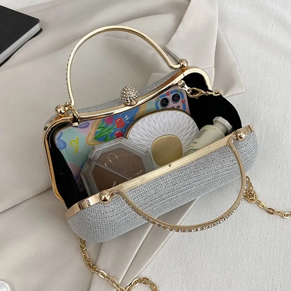 Evening bag with beads for bride for wedding shoulder bags with chain elegant handbag with rhinestone evening bag with egg shape