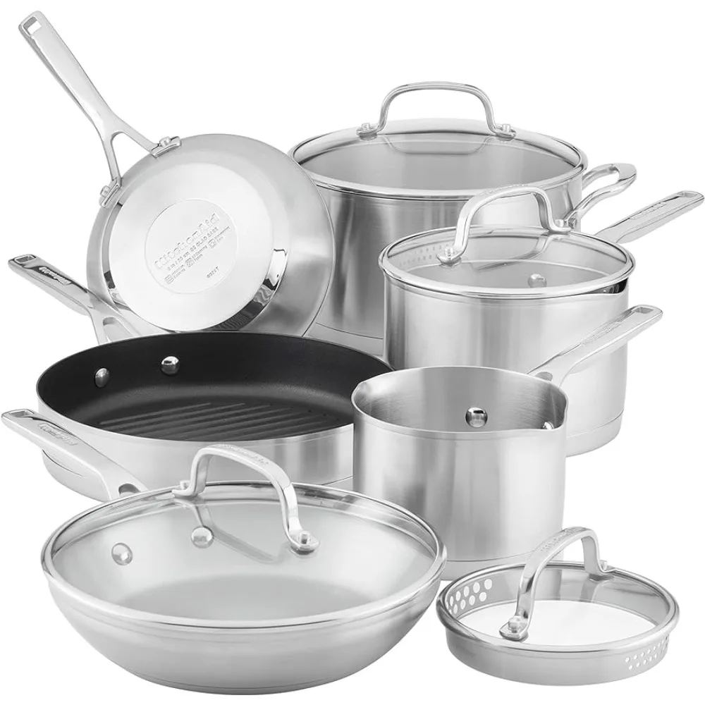 

3-Ply Base Stainless Steel Cookware Pots and Pans Set 10 Piece Stock Pot Set of Non-stick Kitchen Pots Offers Free Shipping Sets