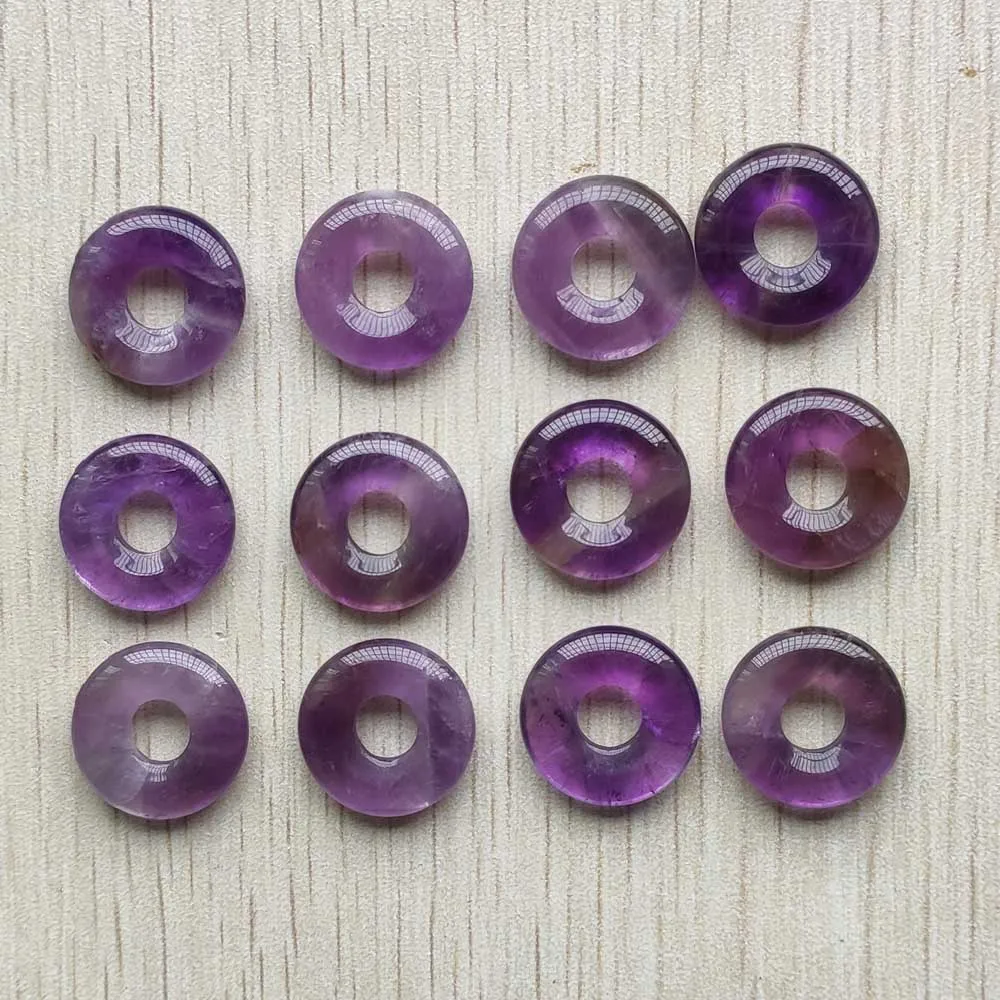 

Natural Amethyst Stone Fashion good quality circle donut pendants beads 18mm for jewelry making 12pcs wholesale free shipping