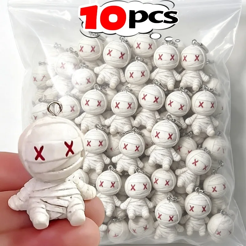 1/10Pcs Halloween Mummy Keychains Mini Resin Figurines for Women Men Small Ornament Miniatures Anime Car Backpack Keyrings