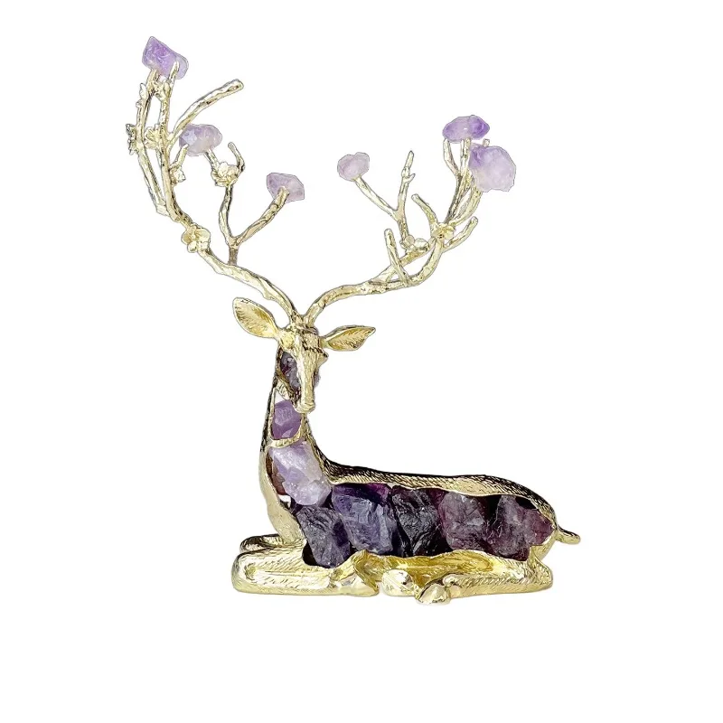 Modern Amethyst Deer Figurine Home Decor Luxury Art Ornament for Entryway Wine Cabinet Premium Living Room Table Decoration