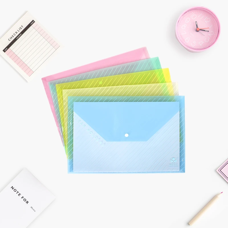 Buste per documenti impermeabili in PP trasparente addensato da 5 pezzi con tasche per documenti a scatto