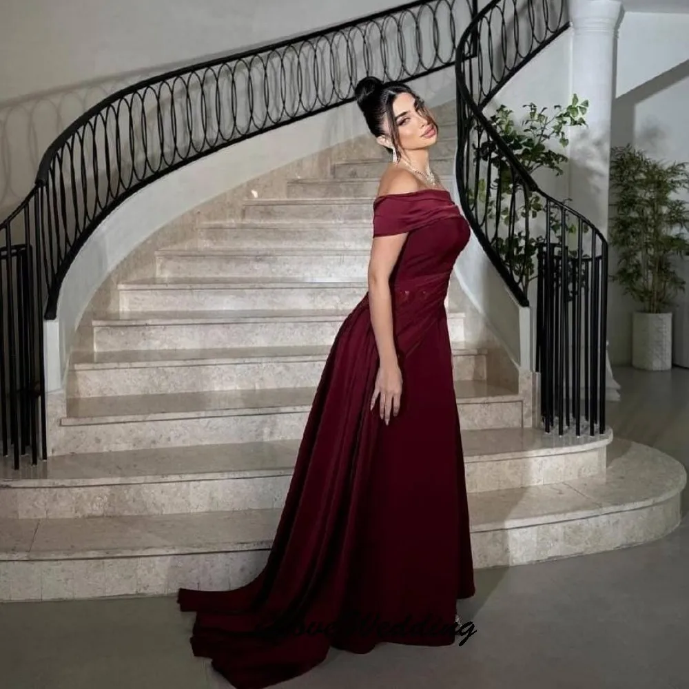 عنابي قبالة الكتف ألف خط فساتين لحضور الحفلات الموسيقية 2025 أشرطة فستان الحفلات للمرأة فساتين سهرة أنيقة حفل رسمي مخصص #3