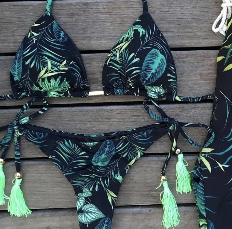 

Women Bikini Sexy Triangle Bikini Two-piece Set Crisscross Back High Support Quick-Dry Fabric String Bikini Women's Swimwear Set