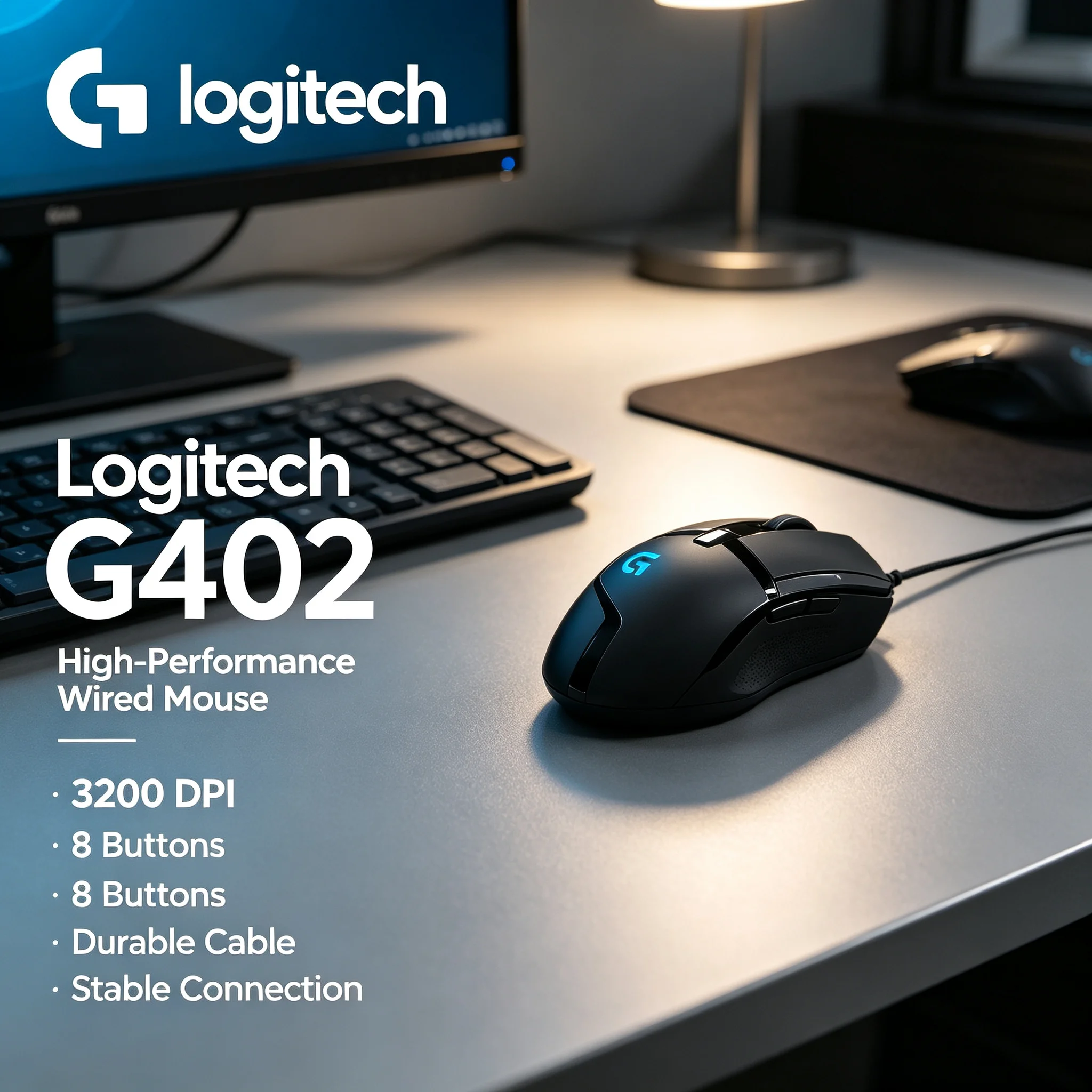 Logitech G402 Hyperion Fury Wired Gaming Mouse Complete Gaming Performance Package For CS2 Valorant LOL FPS MOBA PC Laptop Gamer