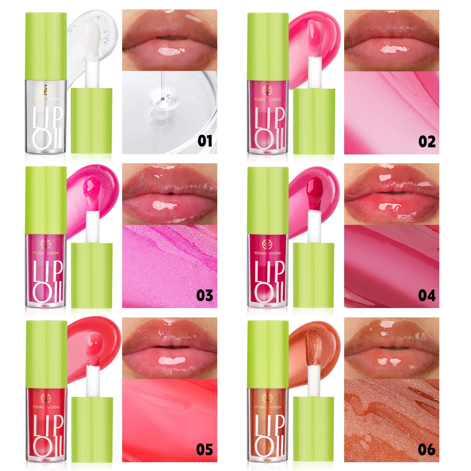 YOUNG VISION przezroczysty olejek do ust 6-kolorowy dostępny do nawilżającego olejem do ust, ochrony ust, błyszczyka do ust