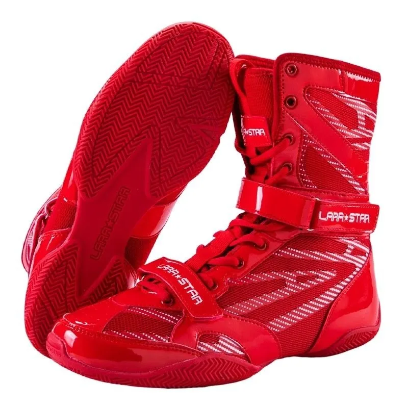 Professional High-top Boxing Shoes Combat Training Shoes Men's Women's Wrestling Shoes Lightweight Wear-resistant Sports Shoe