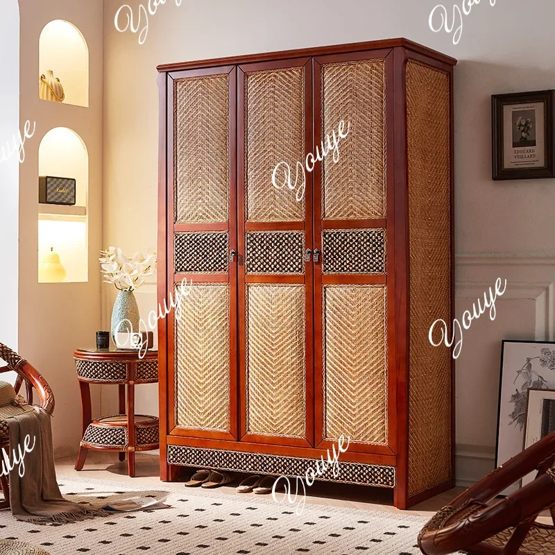 XM Classical Mahogany Three-door Wardrobe Chinese-style Household Bedroom Solid Wood Wardrobe Large-capacity Beech Partition Han