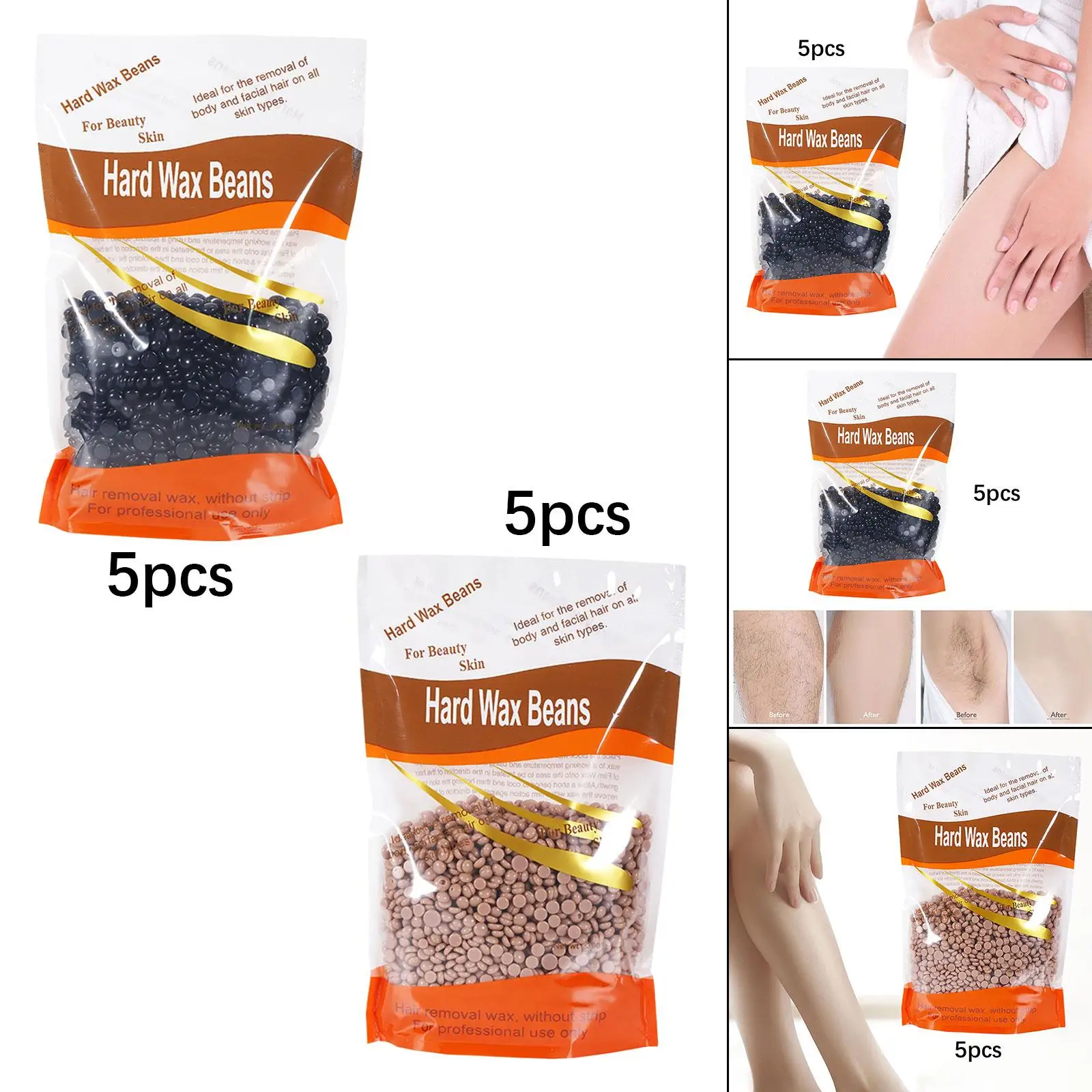 5Pcs Hard Wax Beads Bean Hair Removal Underarms Gentle Painless Solid Wax Pellets Wax Beads for Body Face Bikini Line Legs Men