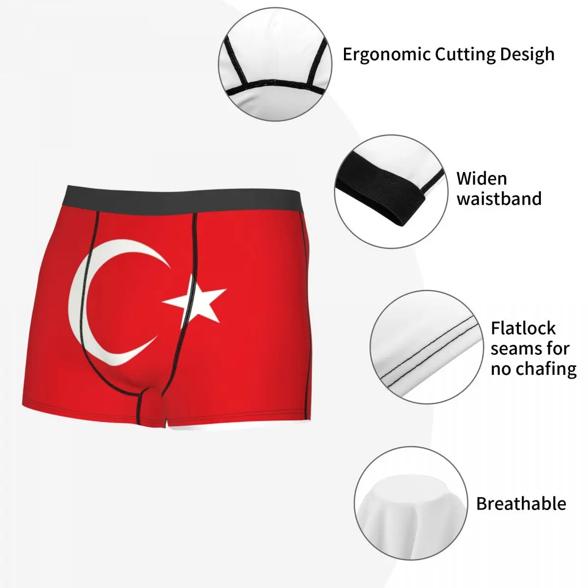 Male Sexy Flag Of Turkey Underwear Patriotism Boxer Briefs Soft Shorts Panties Underpants