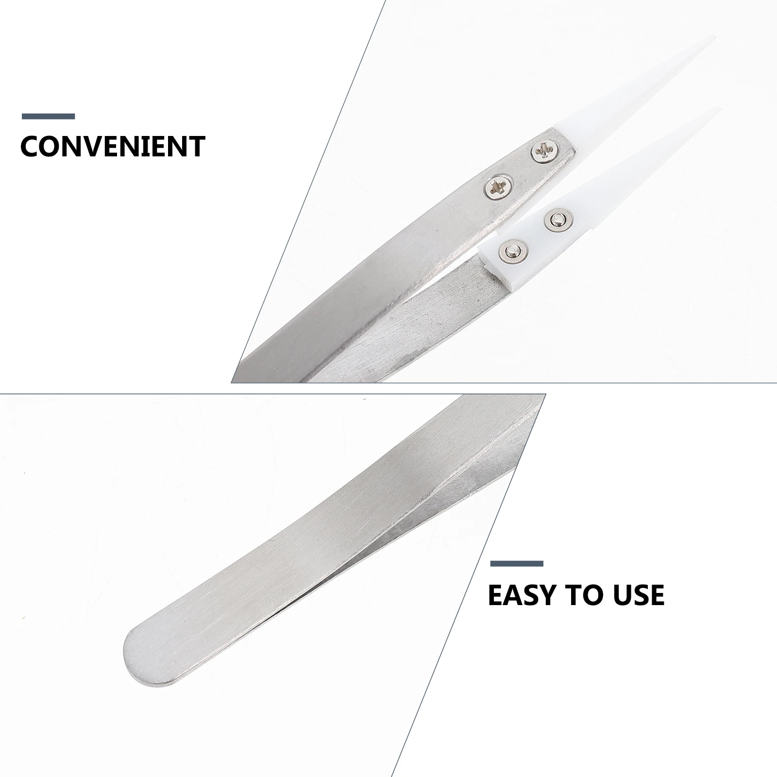 

2Pcs Straight Ceramic Precision Tweezers Stainless Steel Handle Acid Alkali Resistant for Solder Joints Insulation Anti-Static