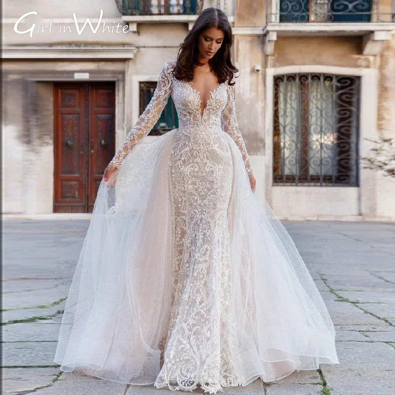 Precioso vestido De Novia De sirena Grace, vestido De Novia bordado De encaje De cuerpo completo, cola De barrido personalizada, Vestidos De Novia