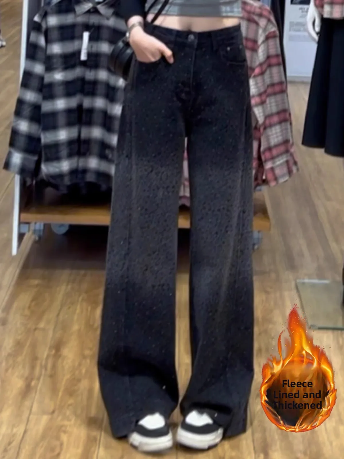 

Модные женские джинсы с высокой талией, широкими штанинами и прямым кроем, свободные длинные брюки, повседневные, неэластичные