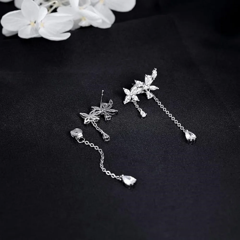 2026 Women's Zircon Flower Tassel Earrings High-End Fashion Jewelry Light Luxury Exquisite Accessory