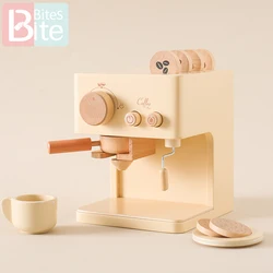 Juego de juguetes de máquina de café para bebés, suministros de cocina de madera, modelo de máquina de café, simulación de pastel de café, juguetes de simulación para niños, 10 piezas