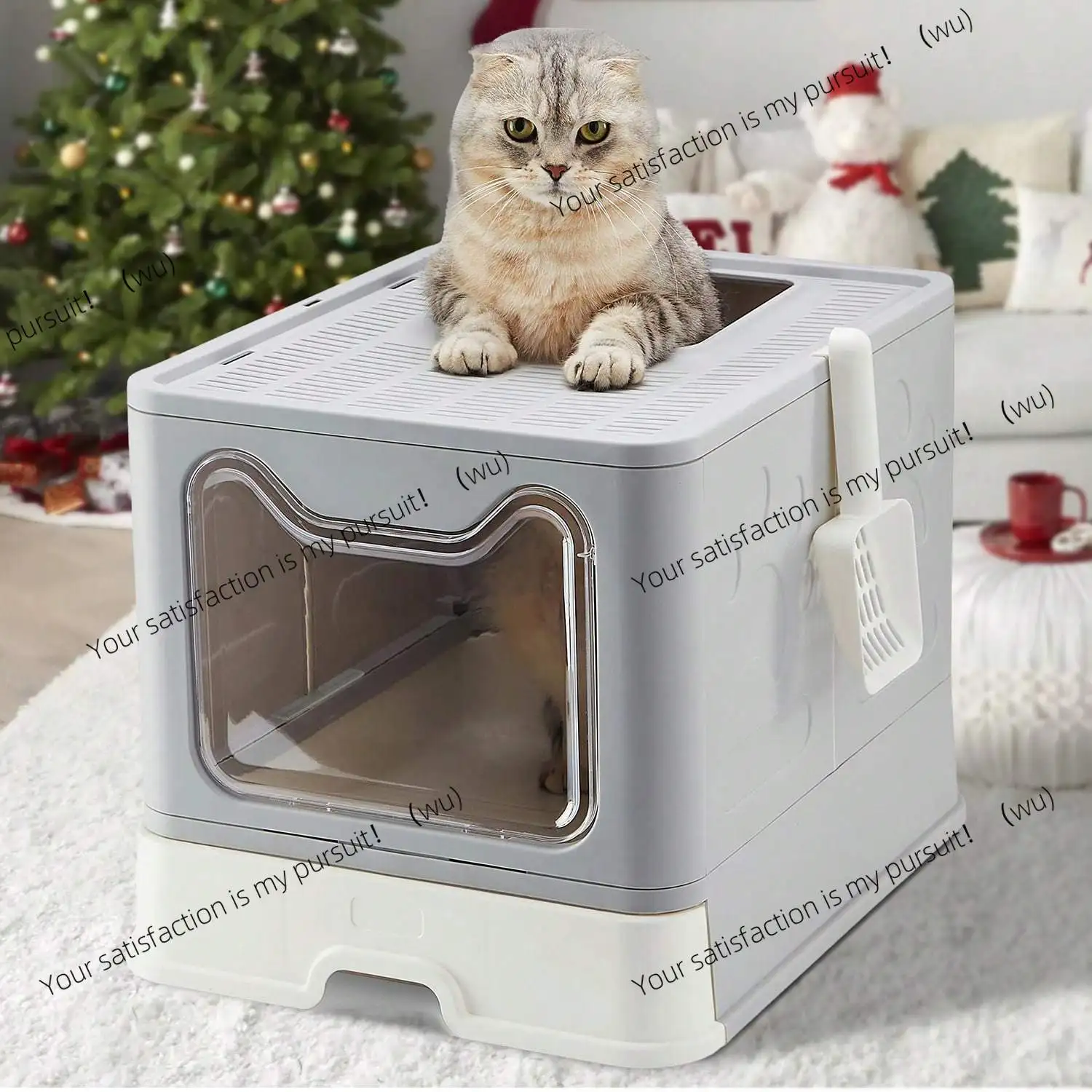 Práctica caja de arena plegable: design de cajón con cuchara para une facile gestion de residuos de gatos