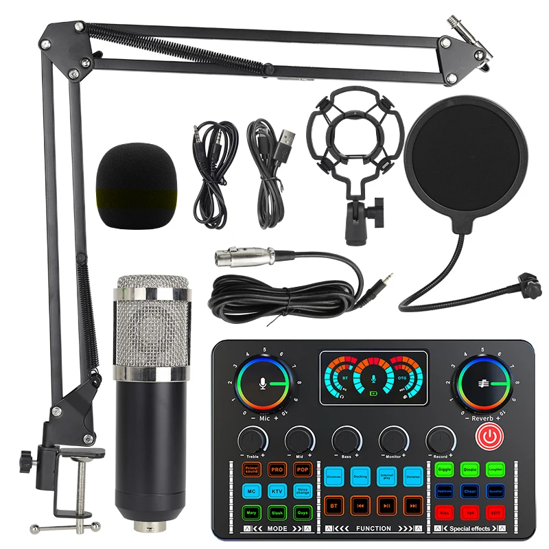 Likheung Professional Condenser Microphone Set and Sound Card Studio Music Audio Mixer Mic Voice Live Broadcast for Streaming