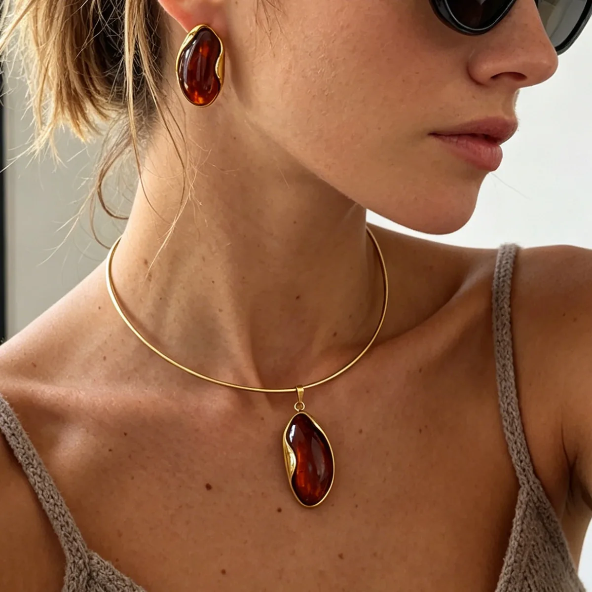 Choker Stainless Steel Silver Ombre Gemstone Vintage Street Style Trendy Durable Elegant Unique Jewelry for Women