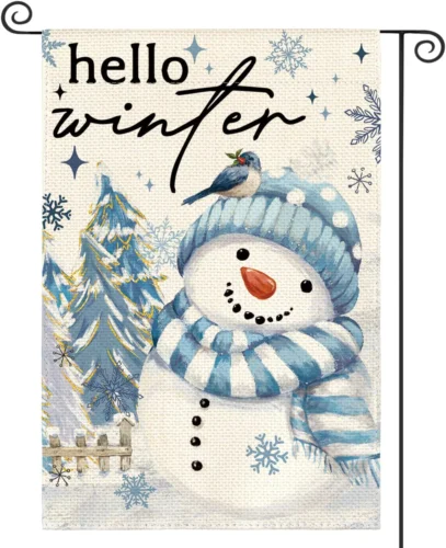 Snowman Cardinal Hello Winter Garden Flag 12x18 Inch Double Sided, Polka Dot Win